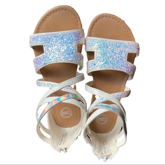 WONDER NATION - Brand new kid’s white glittery sandals, size 1. - Picture 1 of 4